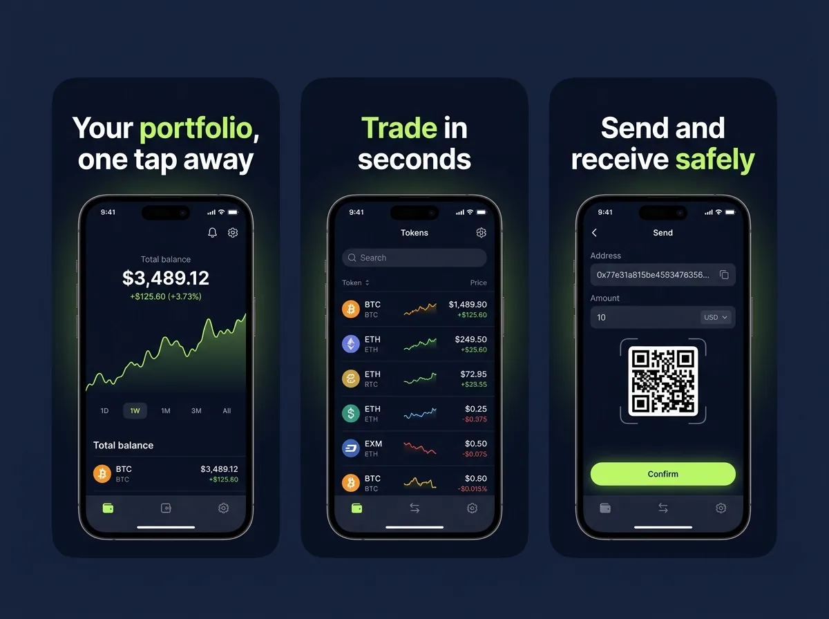 Nova Wallet — Crypto portfolio & swaps App Store screenshot set generated with App Mockup Generator AI