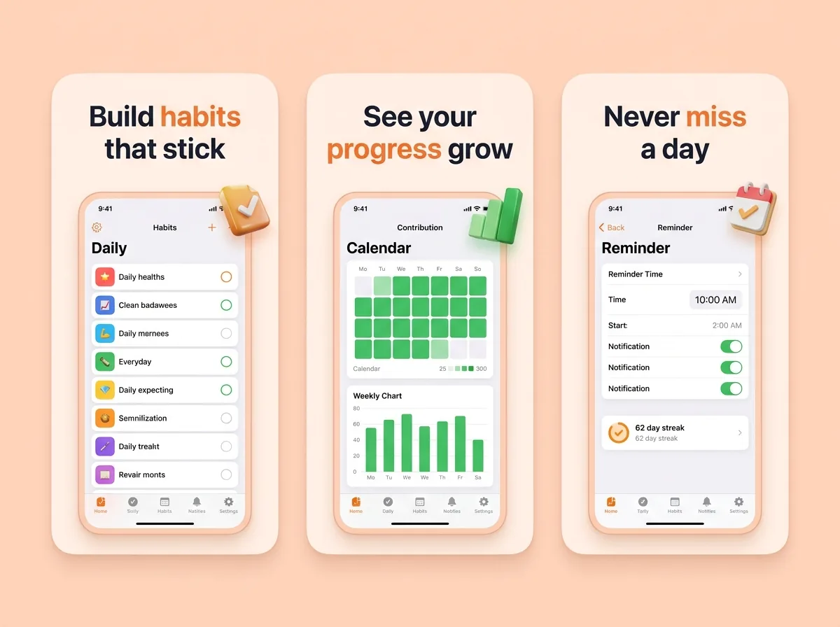 Streakly — Daily habits & streaks App Store screenshot set generated with App Mockup Generator AI