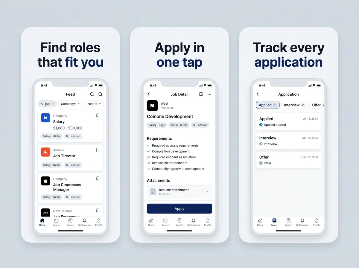 HireUp — Job search & applications App Store screenshot set generated with App Mockup Generator AI