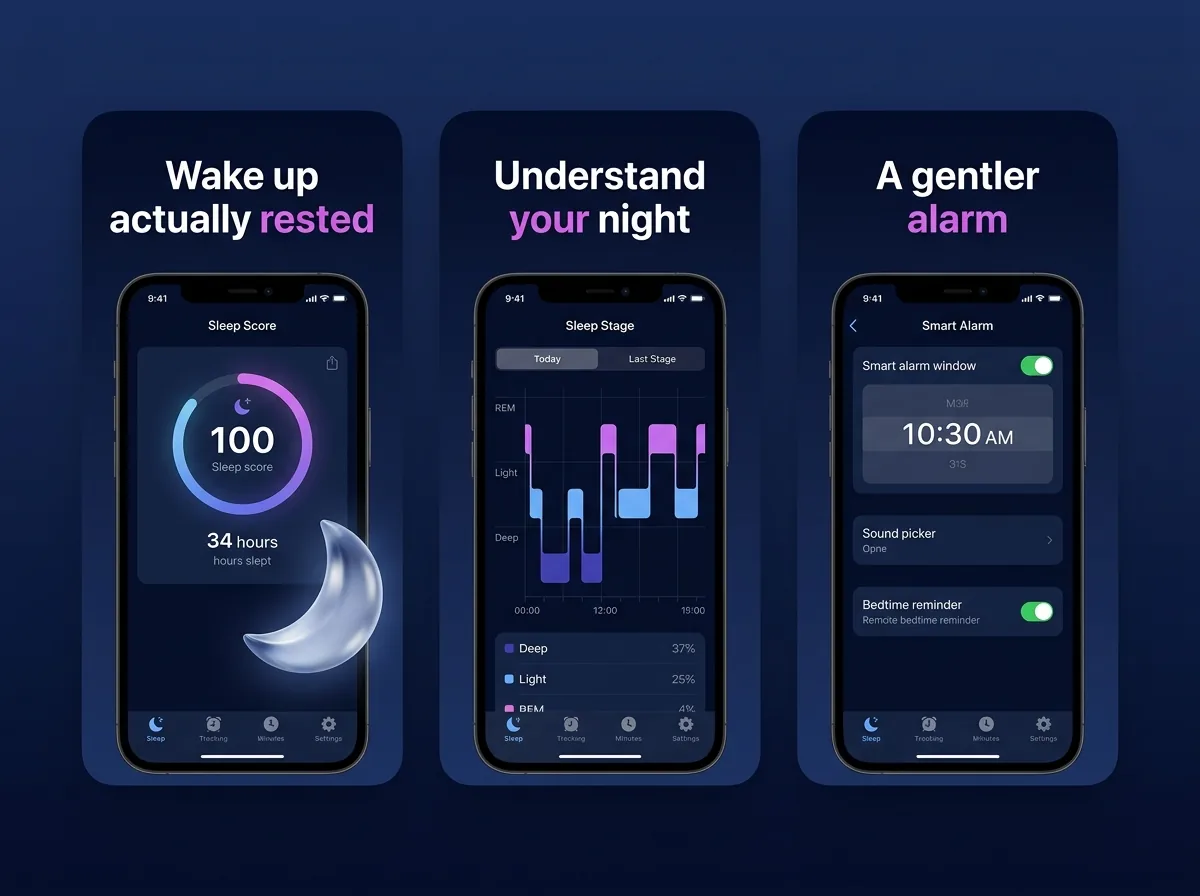 Lunar — Sleep scores & smart alarms App Store screenshot set generated with App Mockup Generator AI
