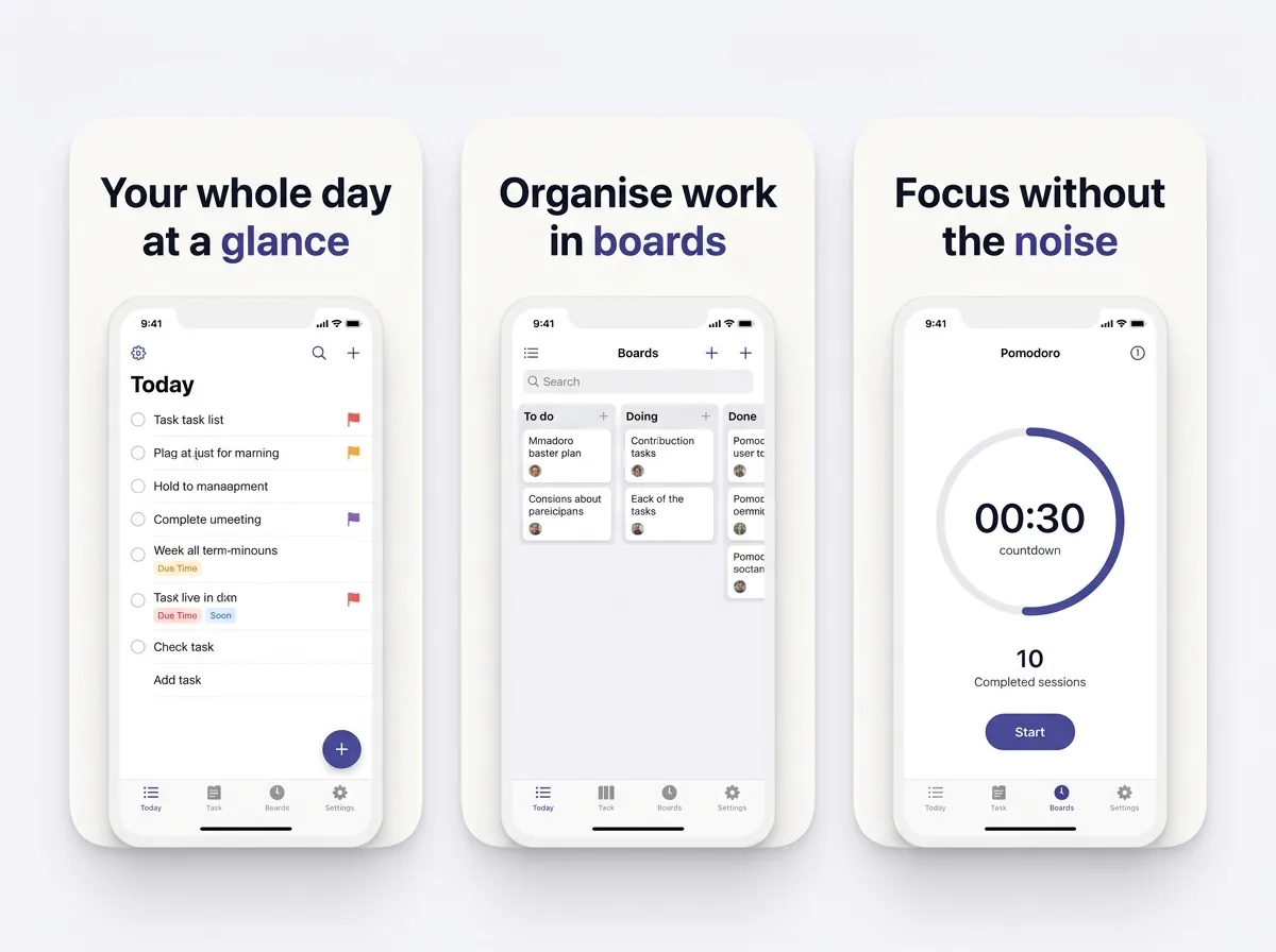 iPhone mockup of a task manager app screenshot set generated with App Mockup Generator AI