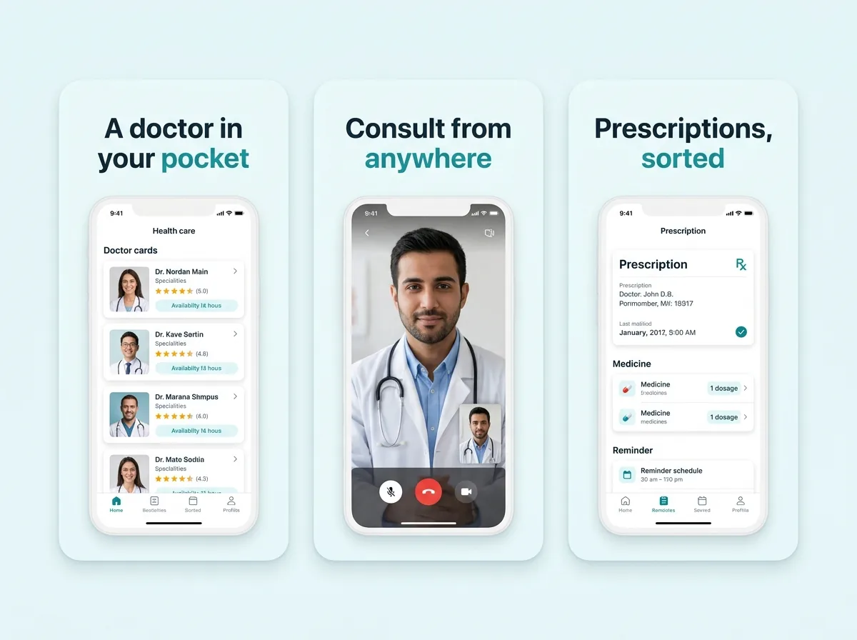 CareNow — Doctors on demand App Store screenshot set generated with App Mockup Generator AI